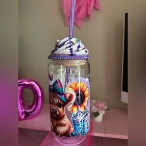 16oz. Mini Cow and Sunflower Glass Tumbler with Whipped Topper